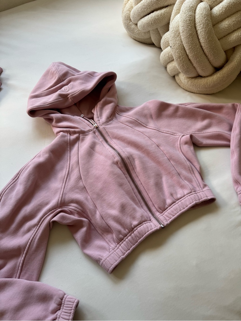 lululemon athletica Dusty Pink Cropped Hooded Zip Sweatshirt with Pants Set